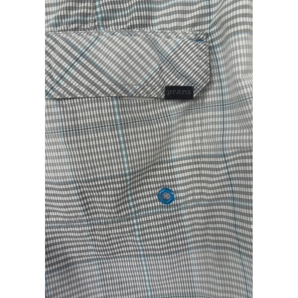Prana Mens‎ Plaid Board Shorts Size 34 Grey Blue UPF 50+ Swim Trunks